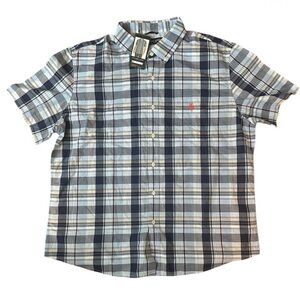 U.S. Polo Assn. Blue Plaid Short Sleeve Button Down Shirt XXL NWT